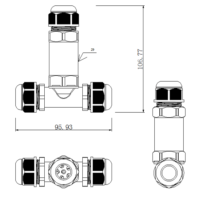Conector de cable impermeable Lcb t-split 3 polos 95.93-106.77mm² IP68