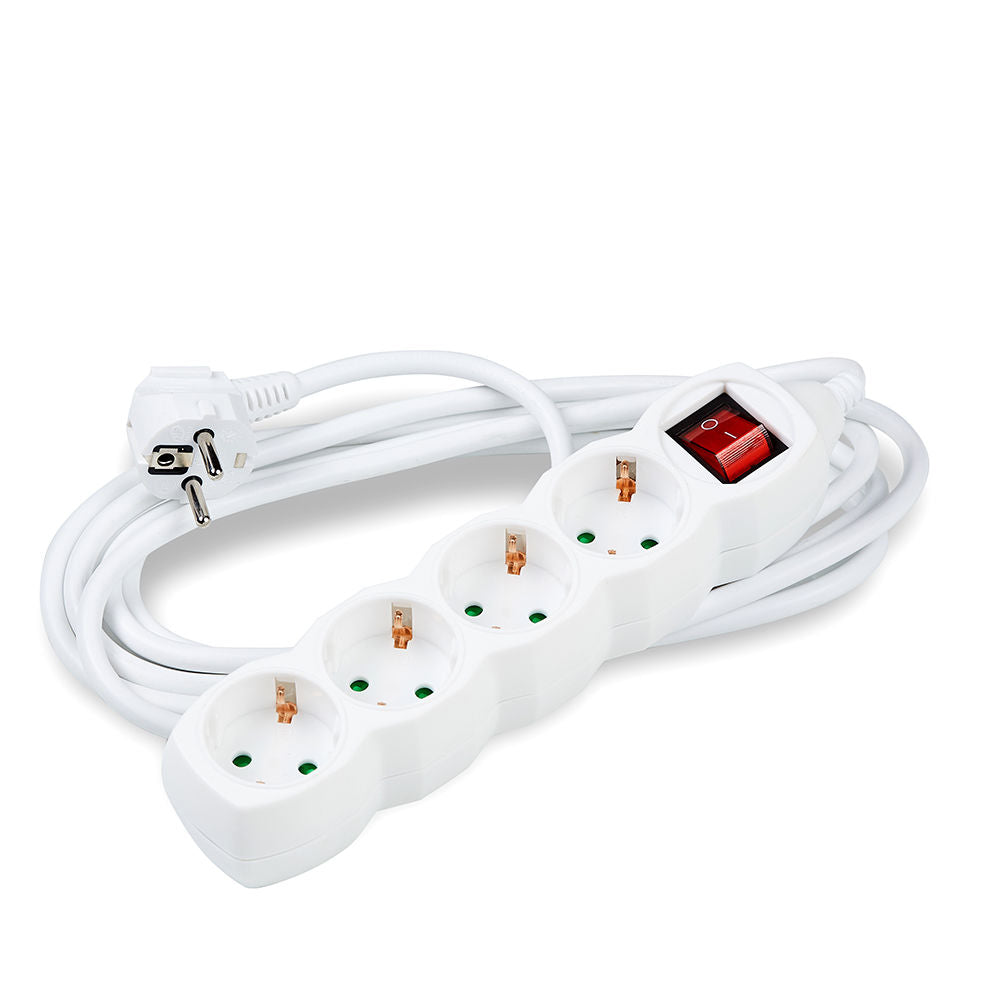 Regleta Technik de 4 tomas con cable de cobre de 5m 1.5mm2, interruptor y protección infantil, Blanca 16A
