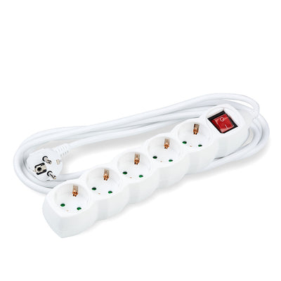 Regleta Technik de 5 enchufes blanca con interruptor, cable de cobre 1.5m 1.5mm², 16A Máx 3500W