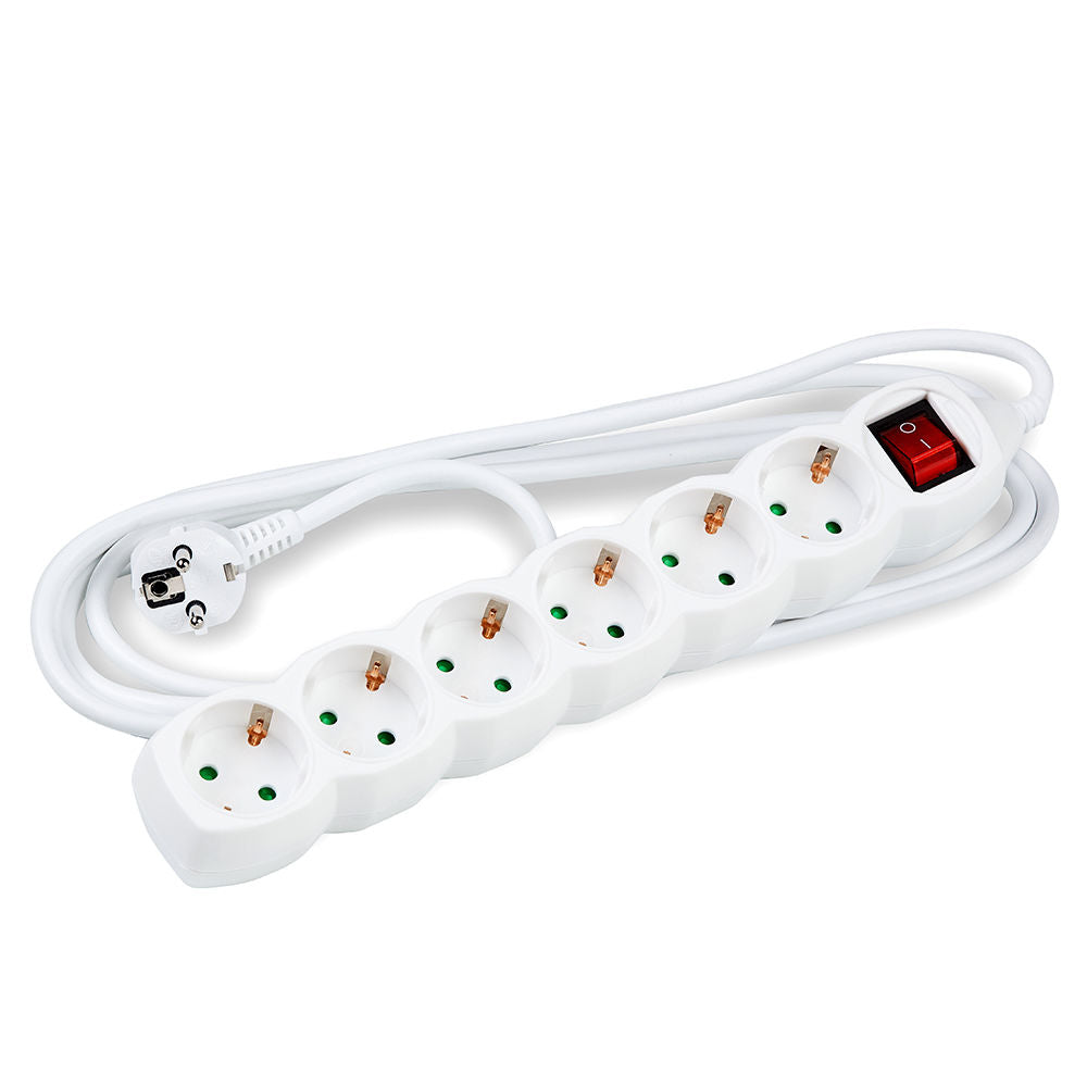 Regleta Technik de 6 tomas, cable de cobre de 3m 1.5mm², 16A, 250V, blanca con interruptor y protección infantil