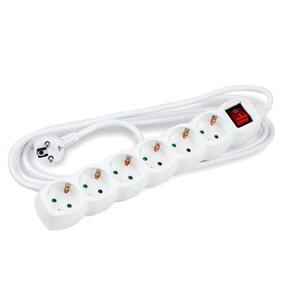 Regleta Technik de 6 tomas, cable de cobre de 3m 1.5mm², 16A, 250V, blanca con interruptor y protección infantil