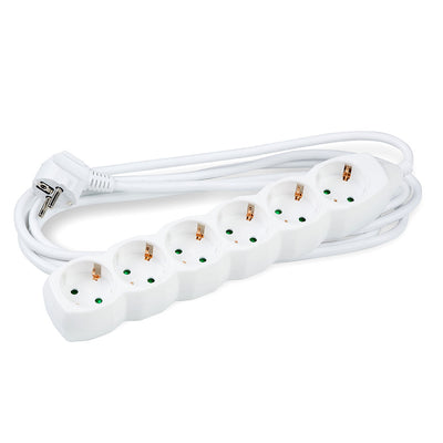 Regleta Technik de 6 tomas, cable de cobre 3m 1.5mm2, Blanca 16A, Protección Infantil