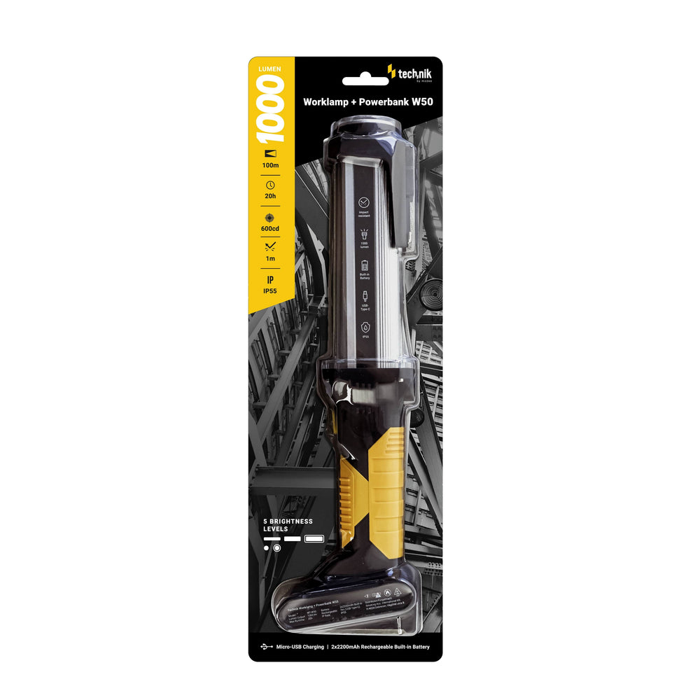 Linterna LED Technik W50 COB+XPG 1000 lúmenes Blanca IP55 con Batería Recargable USB Tipo-C y Powerbank