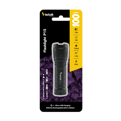 Linterna recargable Technik P15 100 lúmenes LED XPE, IP44, 800mAh micro USB, 10h de duración, Blanca