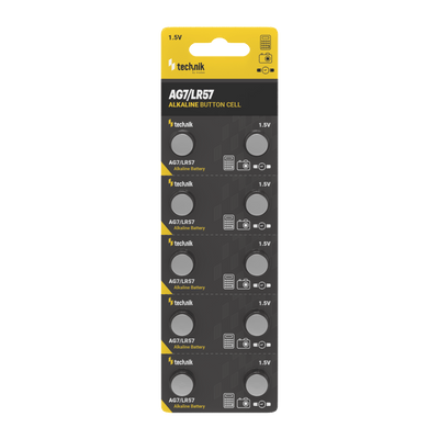 Technik Platinum alkaline button cell 1.5V AG7 LR57 371 SR920W, 10 pack reliable knoopcelbatterij