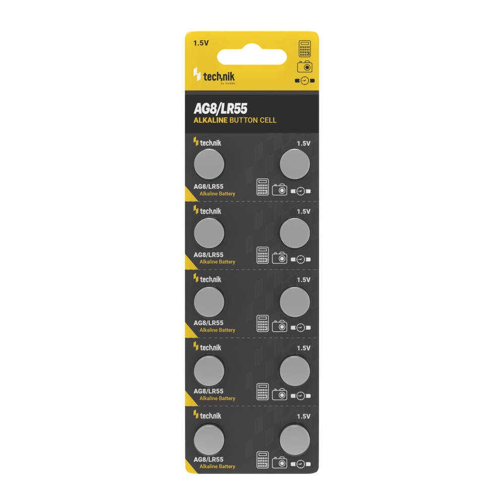Technik Platinum Pila de Botón Alcalina AG8 LR55 191 391 1.5V B10 paquete de 10 para relojes y dispositivos electrónicos