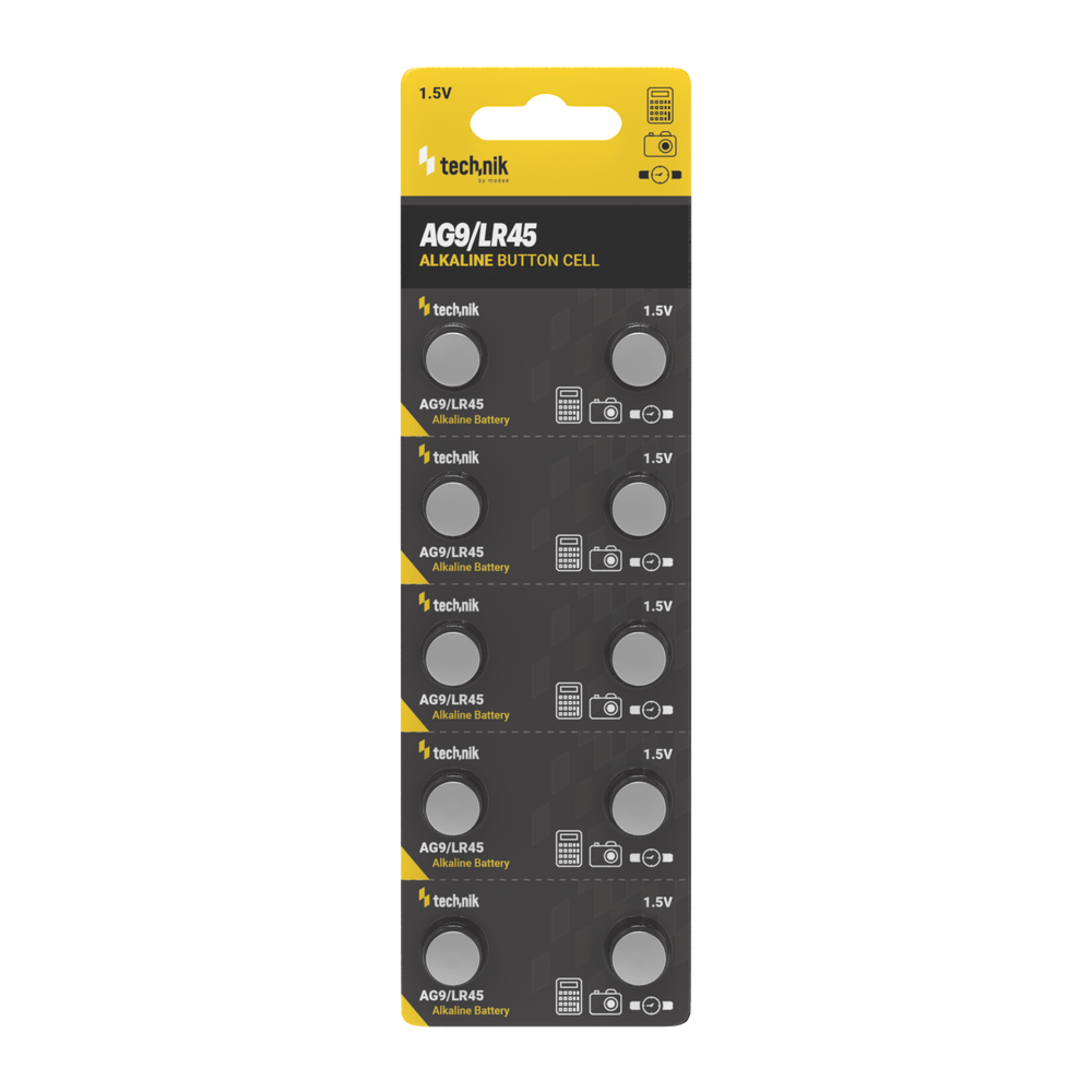Batería de botón alcalina Technik Platinum AG9 LR45 394 1.5V 40mAh paquete de 10
