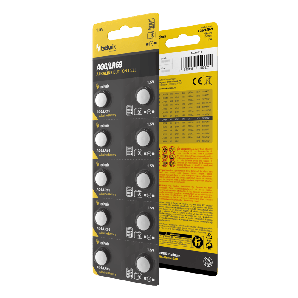 Technik Platinum coin cell alkaline batteries 1.5V AG6 LR69 171 371 pack of 10 for watches and electronics
