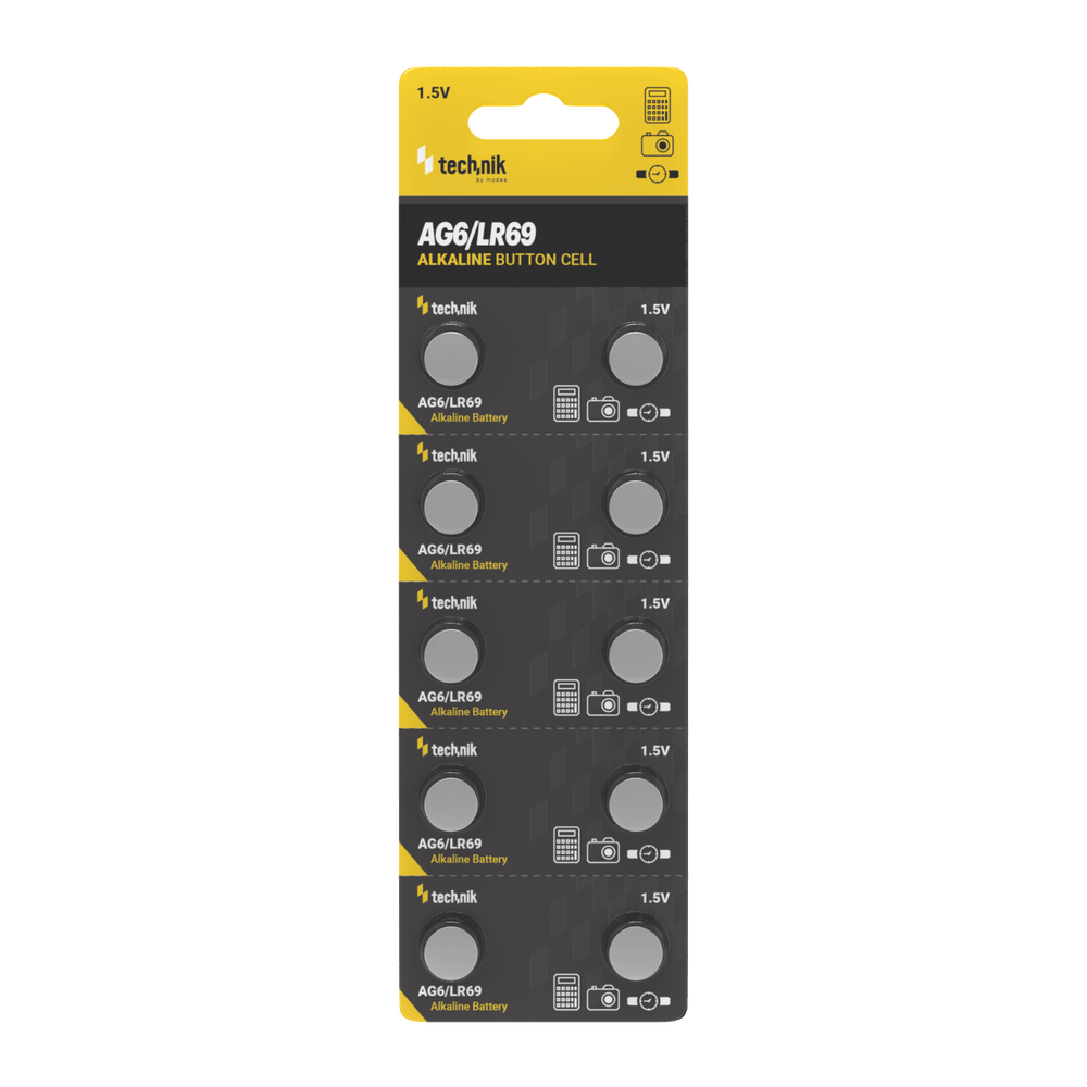 Technik Platinum coin cell alkaline batteries 1.5V AG6 LR69 171 371 pack of 10 for watches and electronics