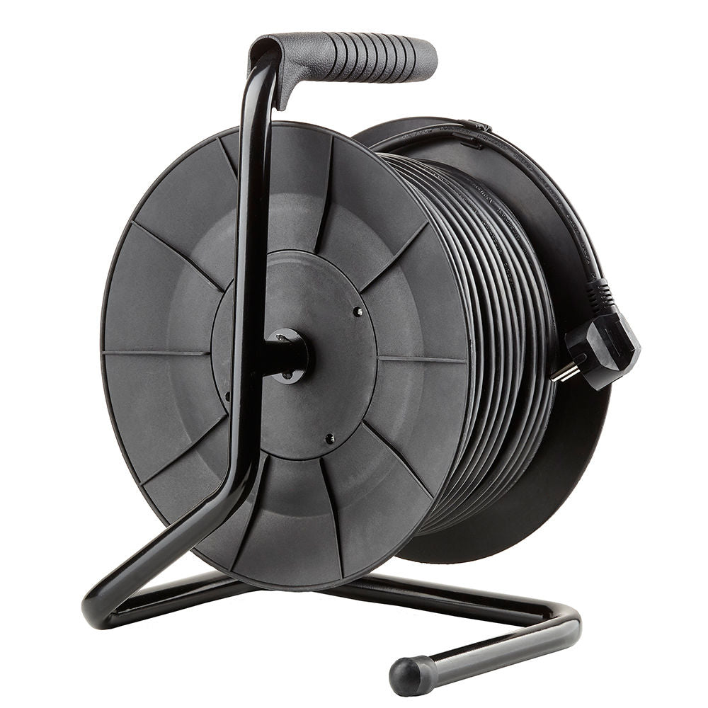 Carrete de cable Technik Professional 50m 1.5mm² Negro 16A 4 tomas con interruptor Interior Exterior
