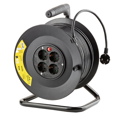 Carrete de cable Technik Professional 50m 1.5mm² Negro 16A 4 tomas con interruptor Interior Exterior