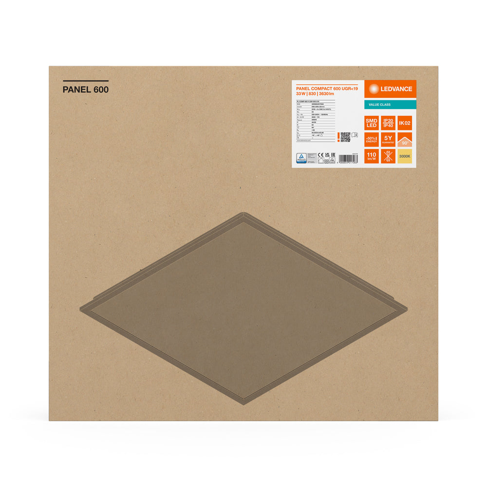 Ledvance LED Panel 60x60cm 33W 3630 lumens 3000K Warm White UGR&lt;19 IP20 Aluminium White Ceiling Light CE RoHS
