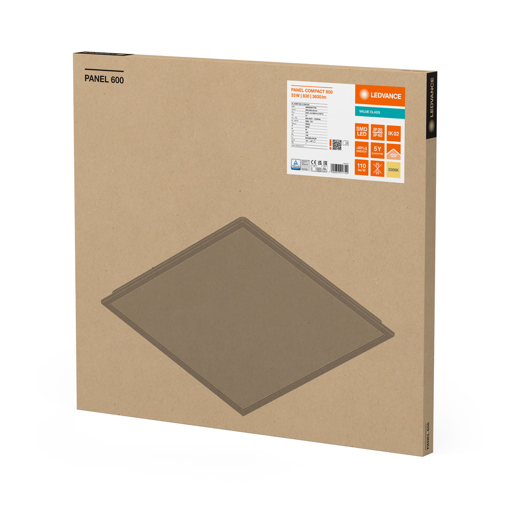 Panel LED compacto Tsong 33W 3630 lúmenes 3000K 60x60cm Aluminio Blanco IP20 CRI 80 CE RoHS