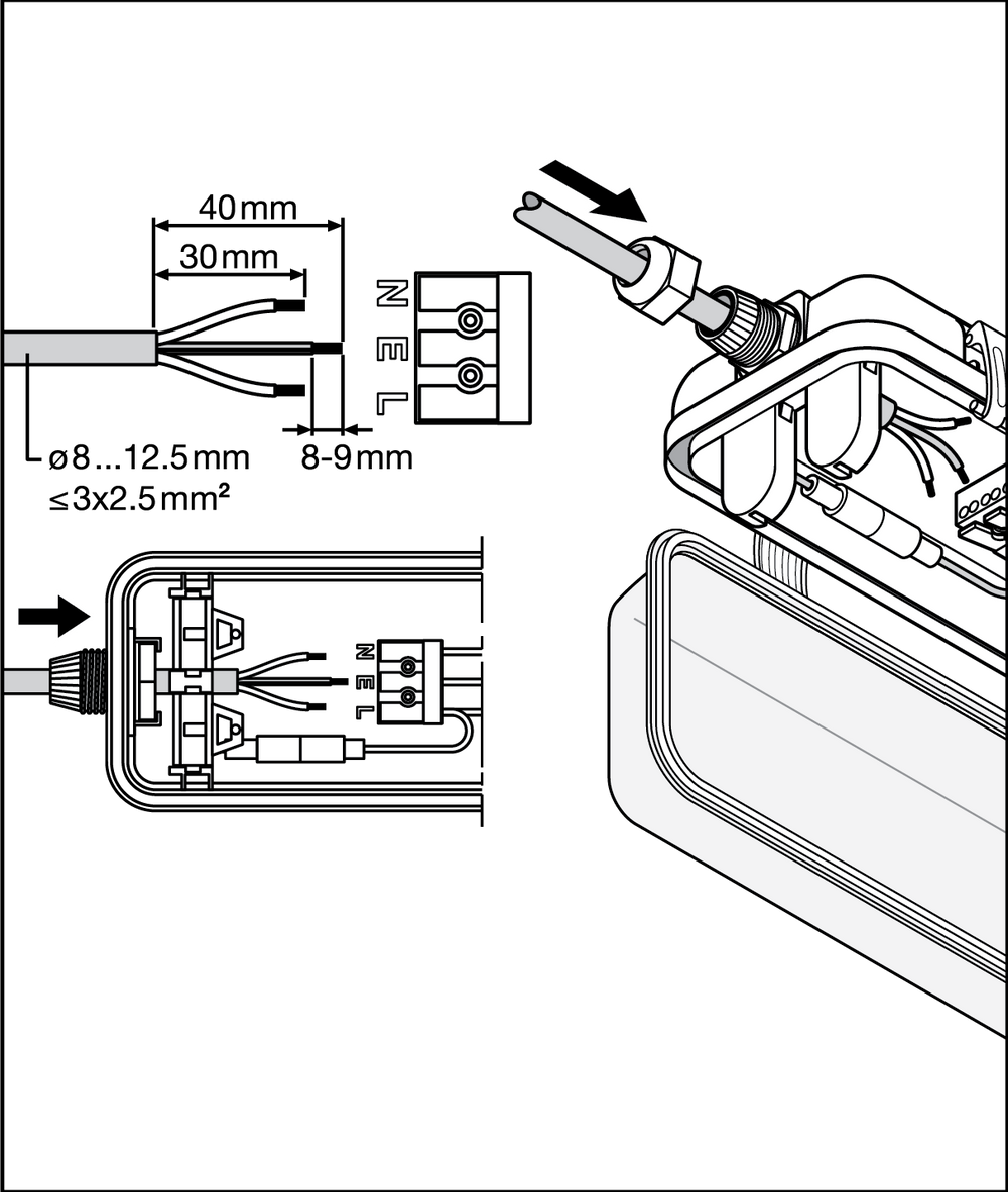 Luminaria para tubo LED Tsong 120cm IP65 impermeable para dos tubos LED, acabado en aluminio dorado mate