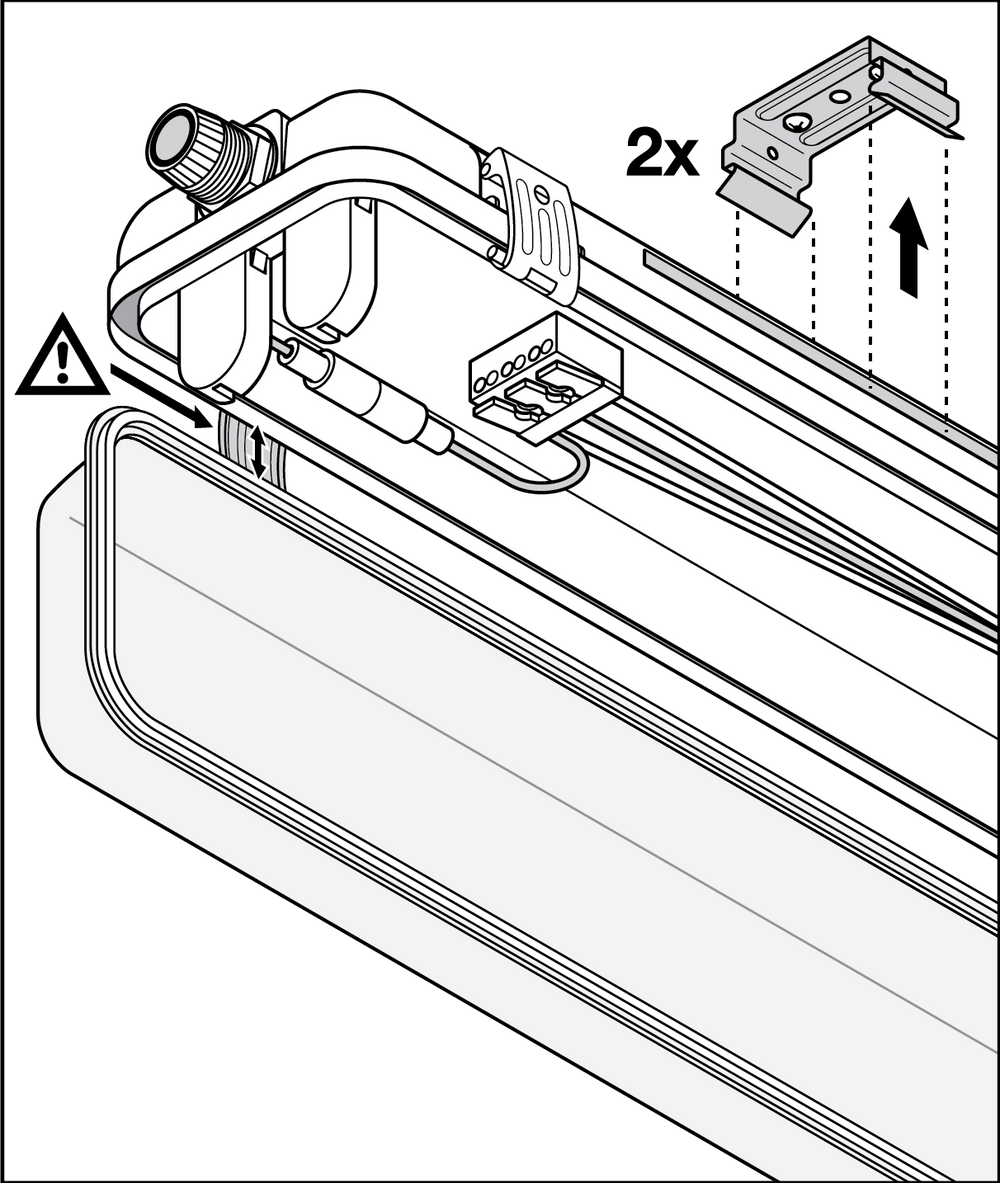 Luminaria para tubo LED Tsong 120cm IP65 impermeable para dos tubos LED, acabado en aluminio dorado mate