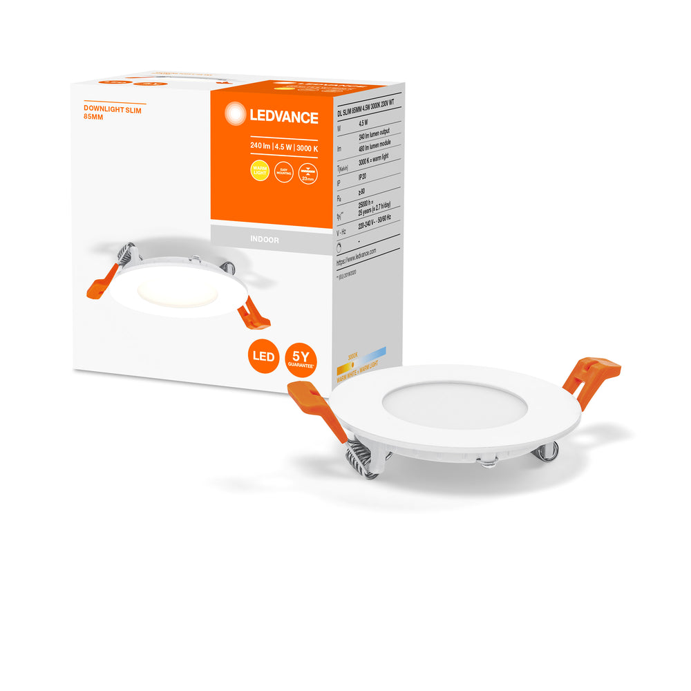 Downlight LED Ultrafino Blanco 4.5W 240 lúmenes 3000K blanco cálido orificio 85mm 72mm 230V