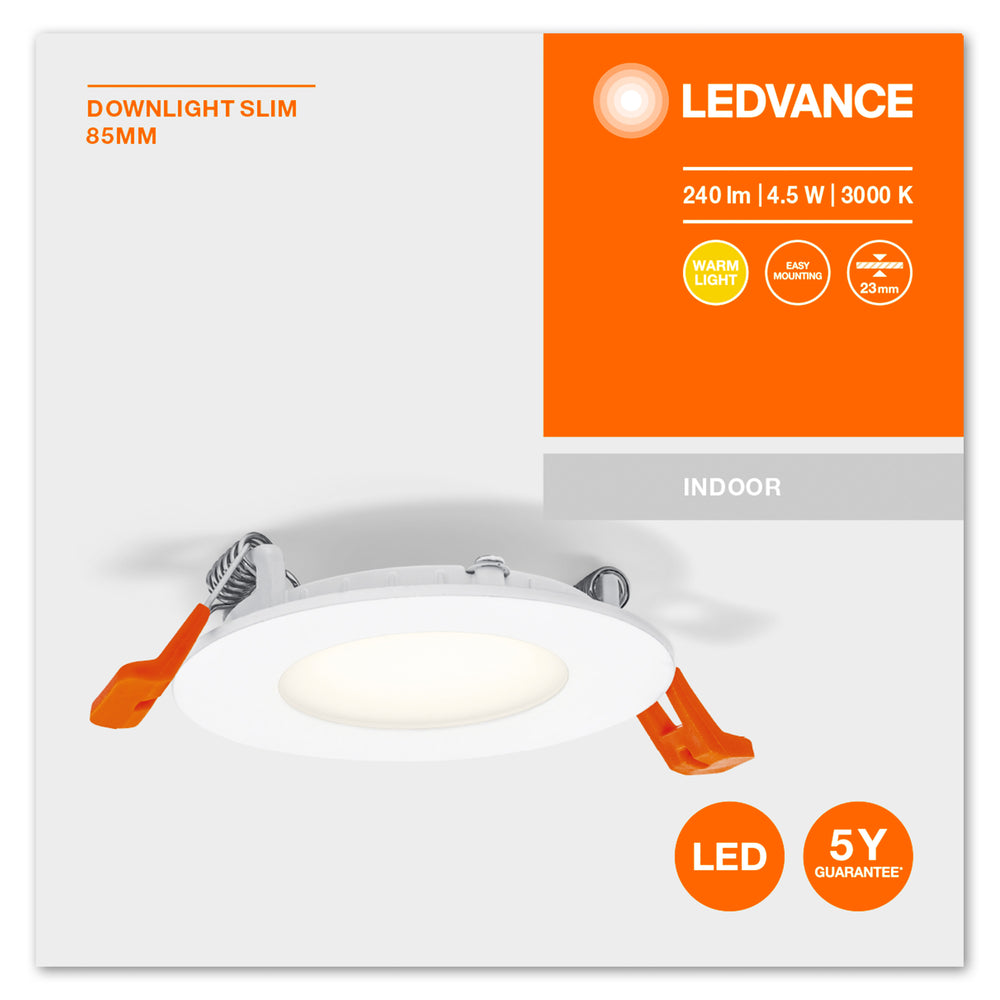 Downlight LED Ultrafino Blanco 4.5W 240 lúmenes 3000K blanco cálido orificio 85mm 72mm 230V