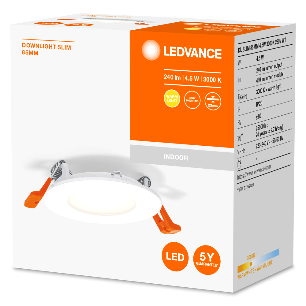 Downlight LED Ultrafino Blanco 4.5W 240 lúmenes 3000K blanco cálido orificio 85mm 72mm 230V