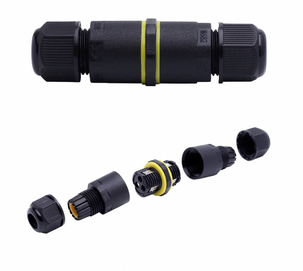 LCB waterproof 3-pole cable connector for 0.5-1mm² 220-240V, IP68 outdoor, CE RoHS certified