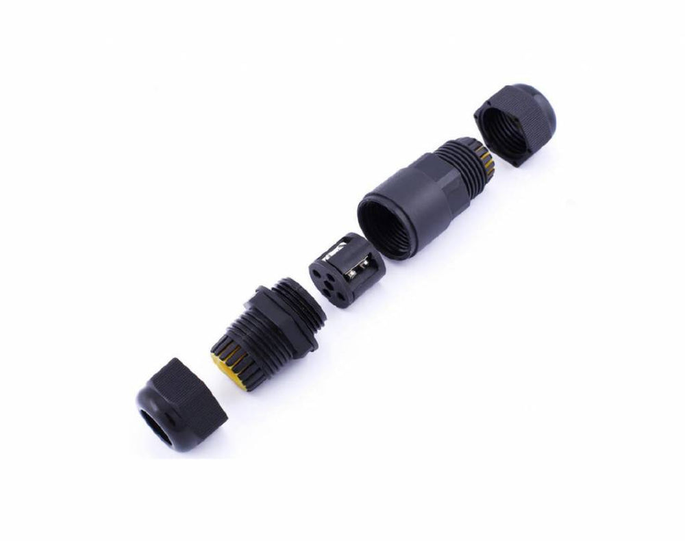 LCB waterproof 3-pole cable connector for 0.5-1mm² 220-240V, IP68 outdoor, CE RoHS certified