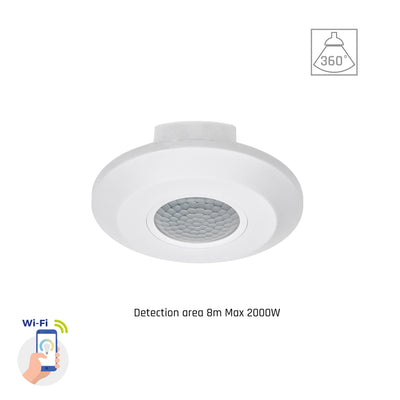 Sensor PIR inteligente Spectrum 360° de superficie, carga 2000W, alcance 8m, 1-10V, Wi-Fi BT, IP20, 230V