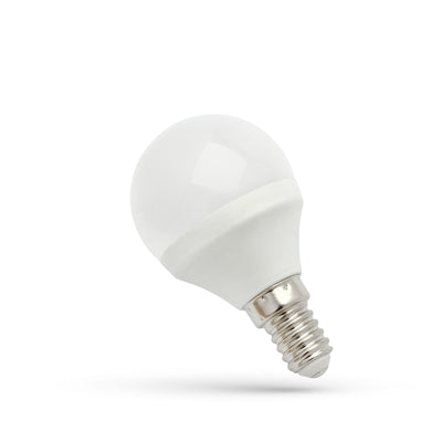 Espectro LED bola G45 e-14 230V 6W 6000K, 560 lúmenes útiles, luz blanca fría, IP20, ángulo de haz de 160°, no regulable