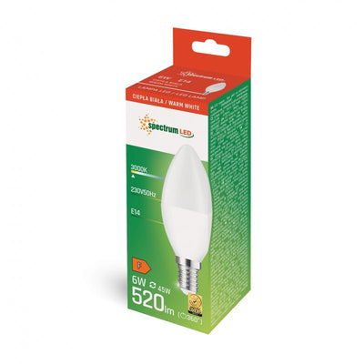 Spectrum LED bombilla de vela C37 E14 6W blanco cálido 3000K 520 lúmenes IP20 ideal para iluminación ambiental