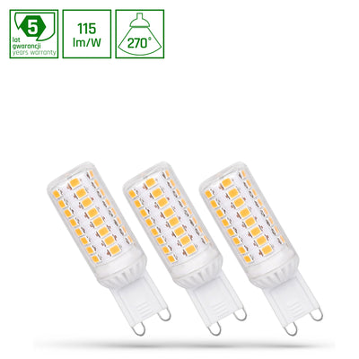 Spectrum LED G9 230V 4W dimmable bulb 4000K neutral white 460 lumens 270° beam angle 5 year warranty 3-pack