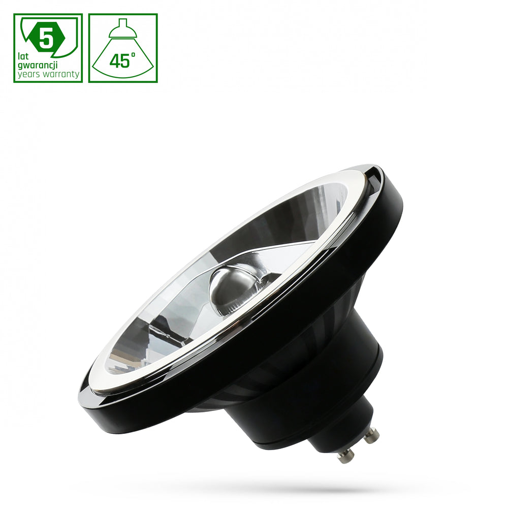 Spectrum LED AR111 GU10 12W 3000K negro con 1050 lúmenes, ángulo de 45 grados, blanco cálido, 50.000 horas, 2 años de garantía