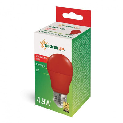Espectro LED GLS A50 E27 luz roja, 230V 4.9W, 270 grados, 17000 horas, IP20, no regulable, carcasa de plástico