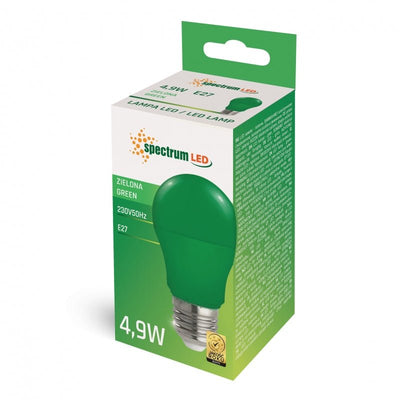 Lámpara LED Spectrum E27 4.9W luz verde 230V, 270° radiación, duradera con larga vida útil de 17000 horas