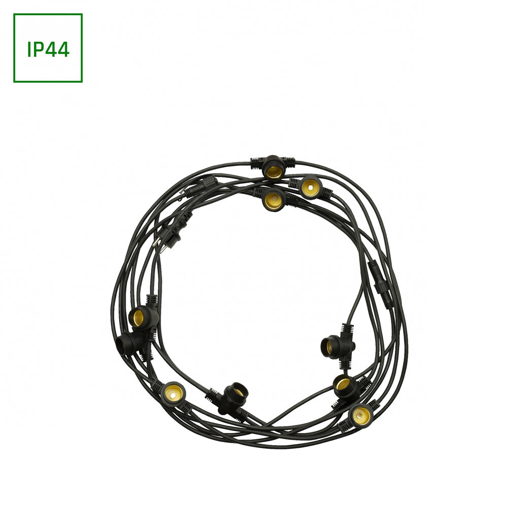 Luces de cadena LED Spectrum 5m, 10xE27, negro, IP44, 250V, interior/exterior, -20/+40°C