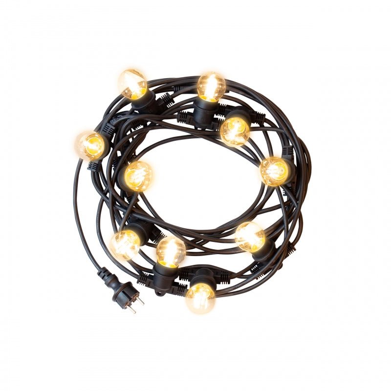 Luces de cadena LED Spectrum 5m, 10xE27, negro, IP44, 250V, interior/exterior, -20/+40°C