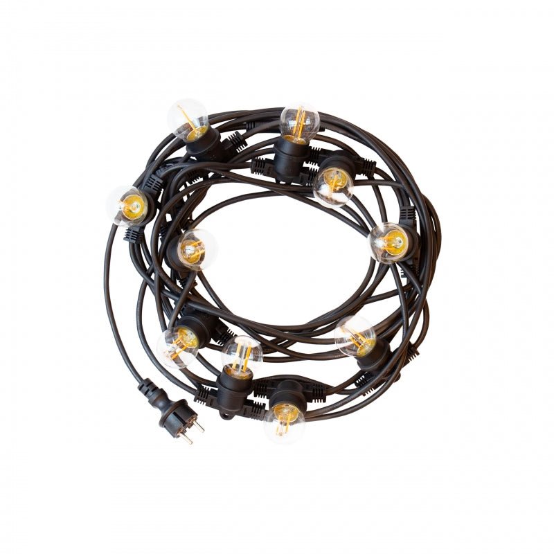 Luces de cadena LED Spectrum 5m, 10xE27, negro, IP44, 250V, interior/exterior, -20/+40°C