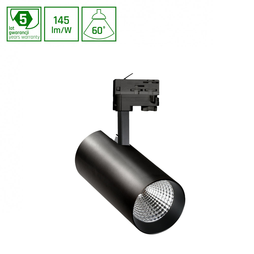 Spectrum LED Track Light 3-Phase 10W 3000K 1450 lumens CRI 80 60° Black Aluminium IP20 Dimmable 230V