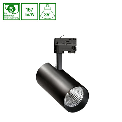 Spectrum MDR BRANTA Foco LED de carril 21W 230V 4000K 3300 lúmenes CRI 90 36° Negro IP20 Trifásico Regulable